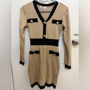 No Boundaries Tan and Black Long Sleeve Dress